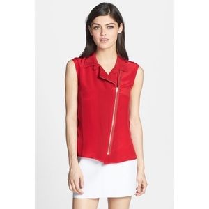 Anthropologie Silk Zip Front Moto Sleeveless Top